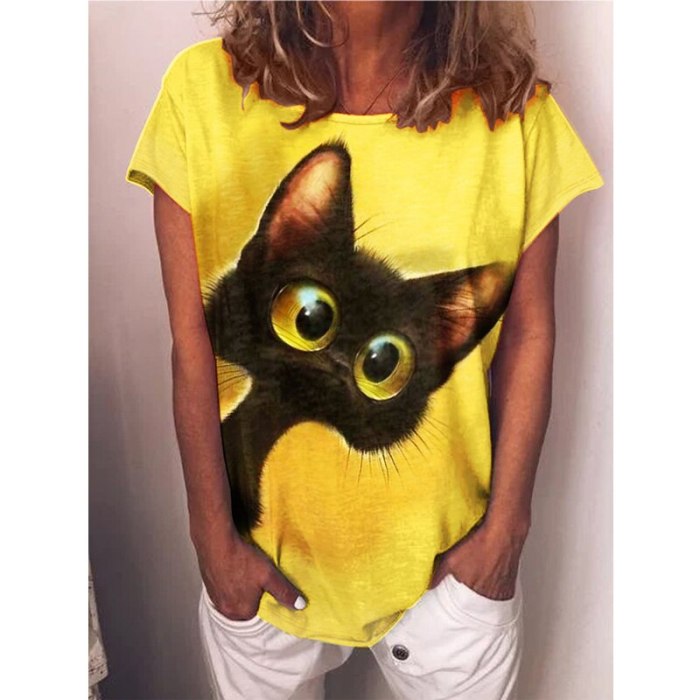 Cartoon Graphic Women's Summer Cotton Printed Short Sleeved Round Neck T Shirt Casual Loose Oversize Ladies Fashion Tops XS-4XL
