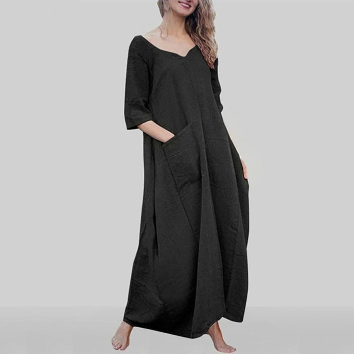 Women Summer Style Feminino Vestido Cotton Casual Plus Size Ladies Maxi Dress New Maxi Floral Dress Long Sleees Pockets_3.6