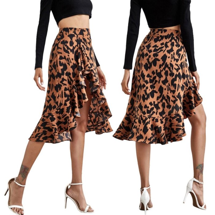 2021 Women Skirt Leopard Print High Waist Split Asymmetrical Personality Elegant Ladies Beach High Street Elastic Outfits