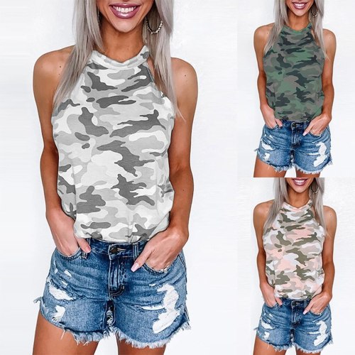 Tank Top топ Blouse Women Shirt Women Tops Fashion Summer Camouflage Sleeveless Crew-Neck Casual Vest Tops(S-3XL)