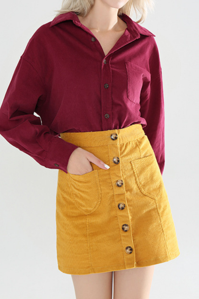 2021 Summer Casual Button A-Line Skirt Short Skirt Corduroy Skirts