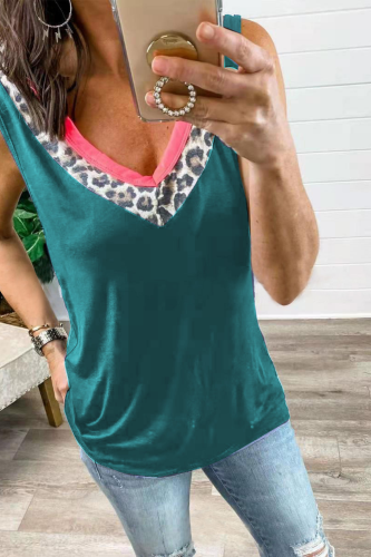 2021 New Summer Tank Tops Women Oversized Sleeveless Loose Top Casual V-Neck Leopard Patchwork Ladies Black Tops Plus Size 5XL