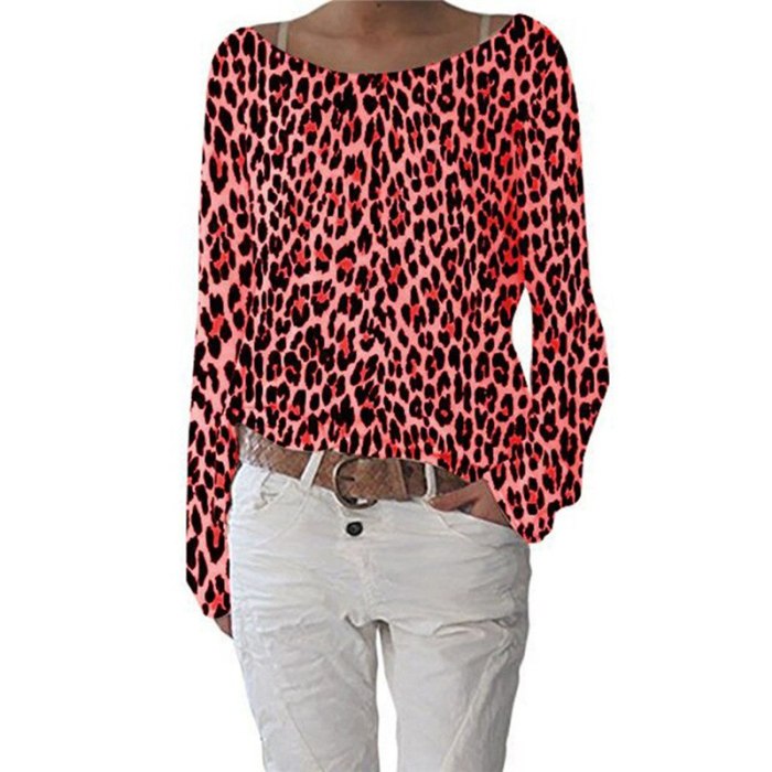 S-5XL Large Size Women Loose T shirt Fashion Tie-Dye Print Long Sleeve O-Neck Casual Tee New Autumn Female T shirt Leopard Tops