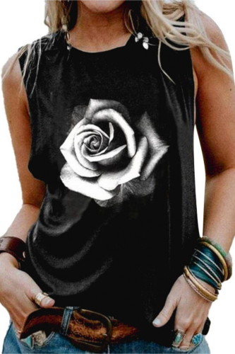 Sleeveless Tank Shirt Women's Summer Casual Rose Printed Off Shoulder Tshirt Round Neck Cotton Beach Vest Clothes Ropa De Mujer