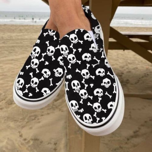 Woman Plus Size Canvas Fabric Flat Casual Loafers Halloween Shoes