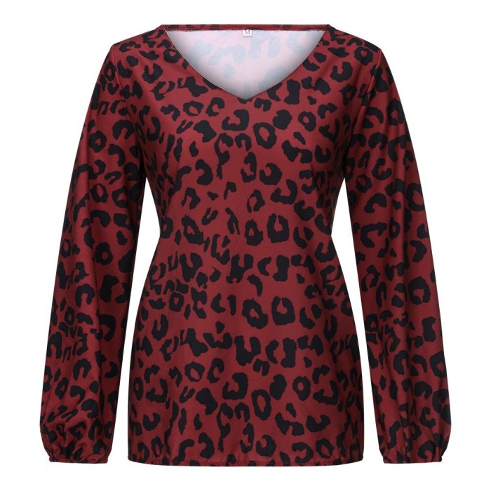 Woman Blouse Long Lantern Sleeve Leopard Print V Neck Tee Casual Popular Blouse Office Ladies Shirts Blusas Mujer De Moda 2020
