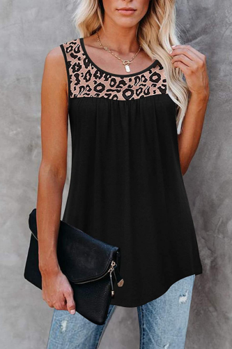 Leopard Print Loose Round Neck Sleeveless T-Shirt Women's Summer Breathable A-shaped Casual Outdoor Ladies Tops 2021 new