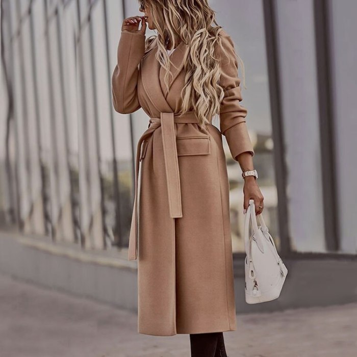2021 Women Jacket New Slim OL Lapel Jacket Brown Long Winter Woolen Coat Long Sleeve Large Size Streetwear