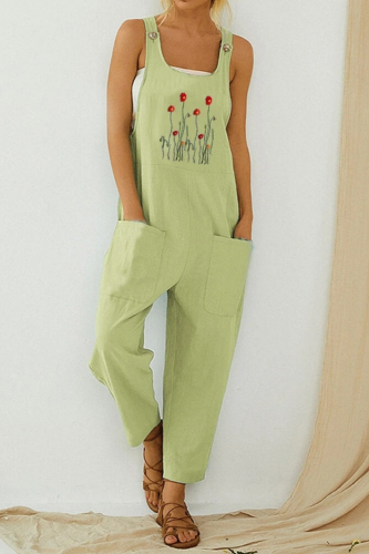 Women Casual Boho Flower Print Strap Button Jumpsuit