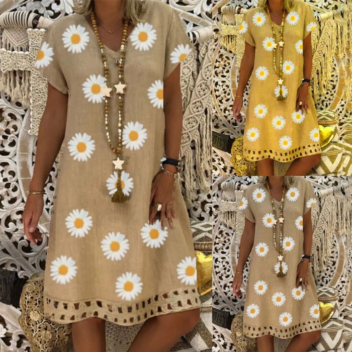 Summer Women Vintage V-neck Floral Print Dress