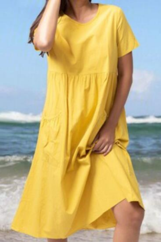 Beach Casual Short Sleeve Summer Pockets Sundress Baggy Vestidos ZANZEA Women Midi Robe O-Neck Solid Feminino Femme Plus Size