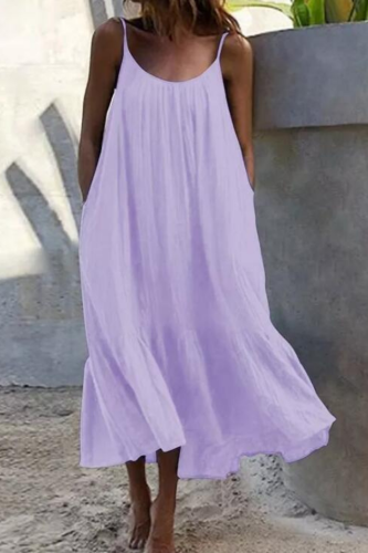 2021 Summer Women Condole Dress New Fashion Ruffled Solid Color Sleeveless Temperament Robe Loose Off Shoulder Strap Vestidos