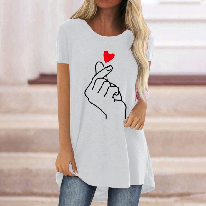 Women White Print T-shirt O-neck Loose Short Sleeve Top Fashion Casual Oversized Tees Summer Woman Clothing
