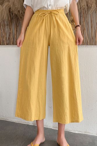 Soft Comfort Women Pants 2021 New High Waist Casual Summer Wide Leg Pants Women Cotton Linens Ankle-Length Long Trousers Female