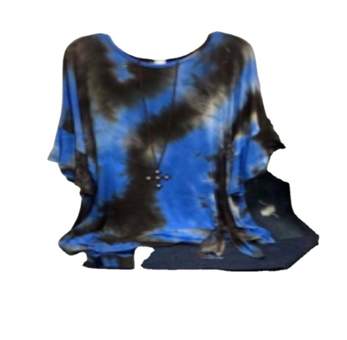 2021 Tie-Dye Stand-Alone Loose-Fitting Commuter Cotton Round Neck Blue Short-Sleeved Long Printed Pullover Top T Shirts