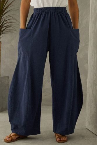 1pc Pants Fashion Women Oversize S-5XL Loose trend Solid Cotton Linen Big Pockets Casual Wide Leg Pants un pantalon брюки c50