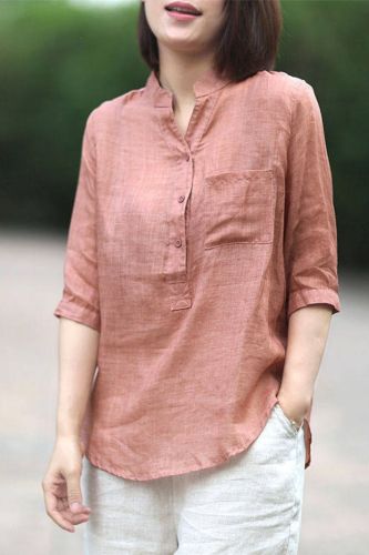 New Summer Style Women Shirt Plus Size Half Sleeve Loose Casual V-neck Blouses Femme Cotton Linen Vintage Blouse Tops CYK1