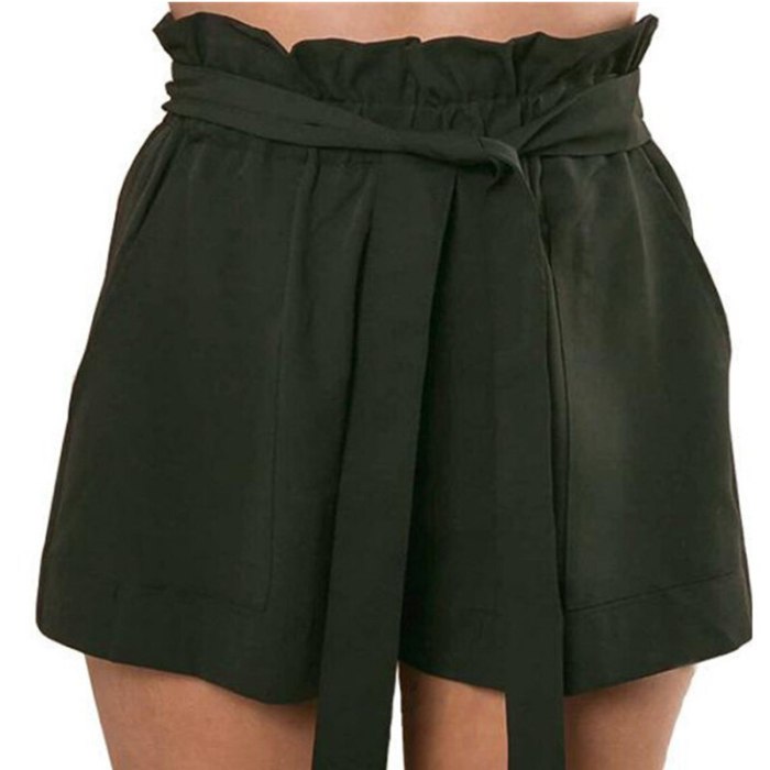 Casual Tie Front Ruffled Waist Paper Bag Shorts Ladies Summer Drawstring Solid Color Mid-waist Shorts Streetwear Cute Shorts