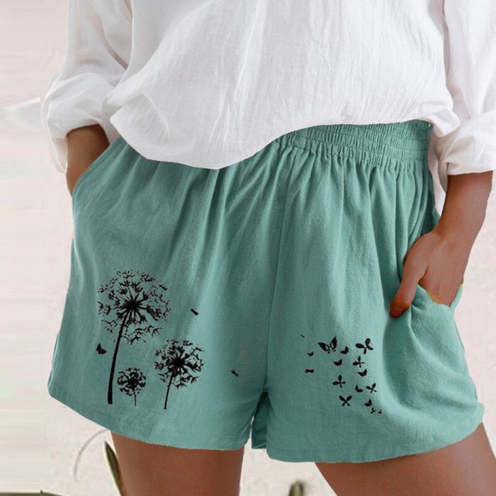Women Cotton Linen Casual High Waist Pocket Loose Shorts