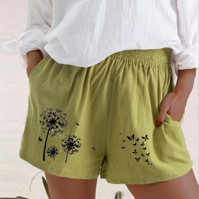 Women Cotton Linen Casual High Waist Pocket Loose Shorts