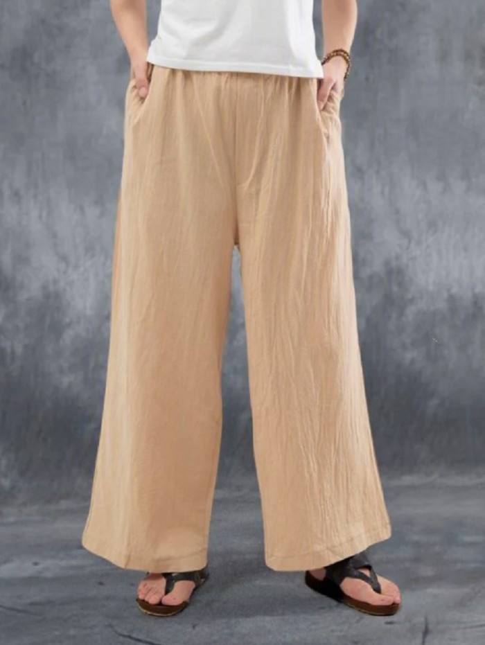 Casual Simple Cotton Linen Women's Loose Wide-Leg Pants