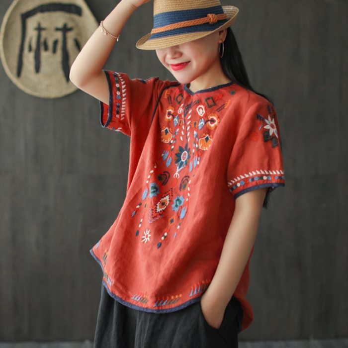 Women Vintage Summer T-Shirts Short Sleeve Loose Soft Linen 2021 New Casual Clothes Female T-shirts Tops
