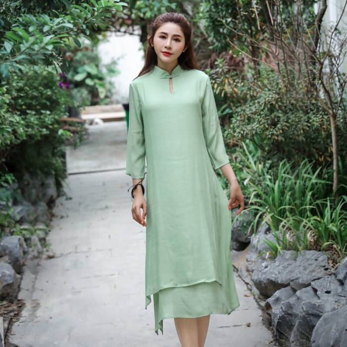 Cotton Linen Women dress New Summer Dresses Green White