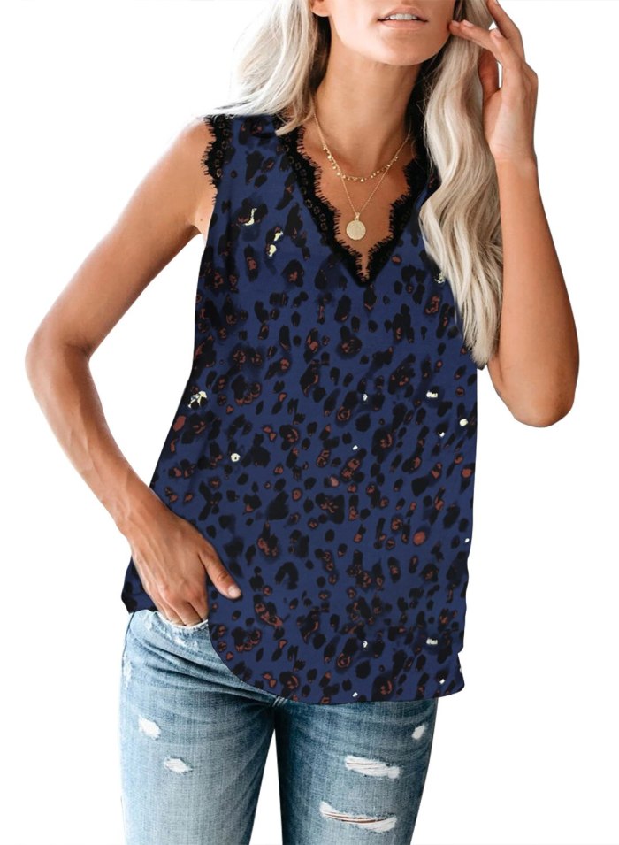 2021 New Summer Leopard Print Blouse Women V-neck Sleeveless Off Shoulder Shirt Top Womens Tops And Blouses Casual Ladies Shirts