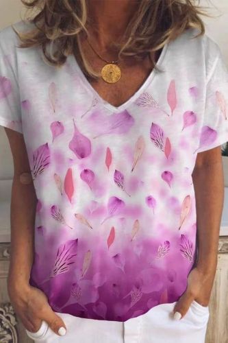 Summer Women's Print Casual Loose V-Neck T-Shirt