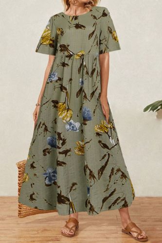 2021 Hot Female Fashion Summer Maxi Printed Sundress Casual Short Sleeve High Waist Dress Plus Size