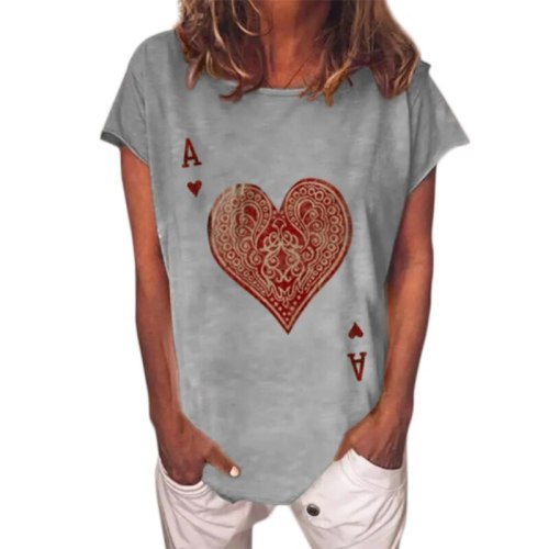 Women's Valentine's Day Unique Heart-Shaped T-Shirt Hearts Short Sleeves Round Neck Sweatshirt H9