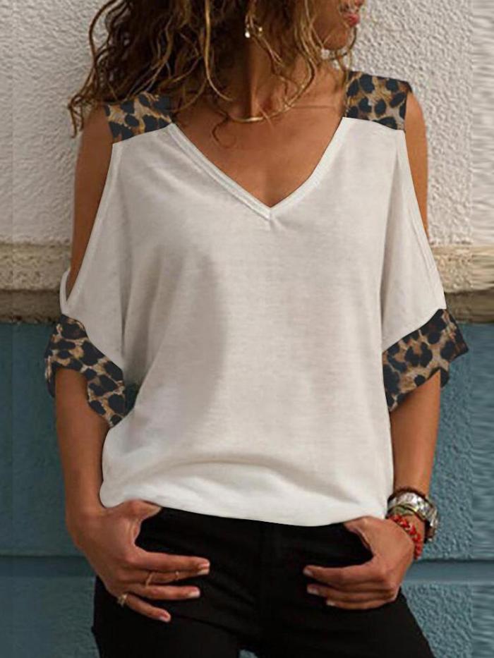 Vintage T Shirt Women 2021 Summer Leopard Print V-neck 3/4 Sleeve Plus Size T-shirt Off Shoulder Tops Casual Tee Shirt Femme