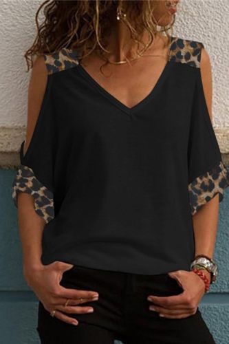 Vintage T Shirt Women 2021 Summer Leopard Print V-neck 3/4 Sleeve Plus Size T-shirt Off Shoulder Tops Casual Tee Shirt Femme