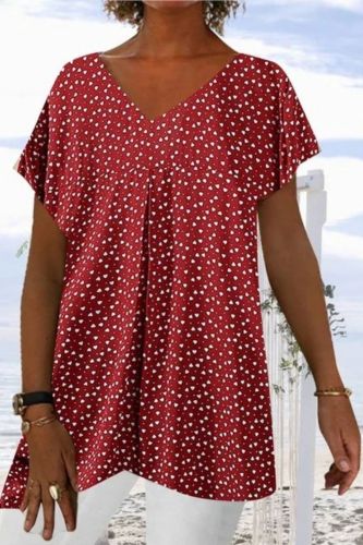 Polka Dot Print women shirts 2021 Summer New Short-Sleeved V-neck Loose long t shirt femme streetwear plus size tee tops