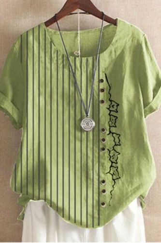 Women Blouses 2021 Summer O-Neck Vintage Blouse Animal Print Casual Short Sleeve Women'S Flax Shirt Plus Size Top