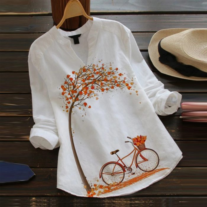 Blouse Women Casual Flower Print Long Sleeve V-Neck Blouse Button Shirt Top Blouse