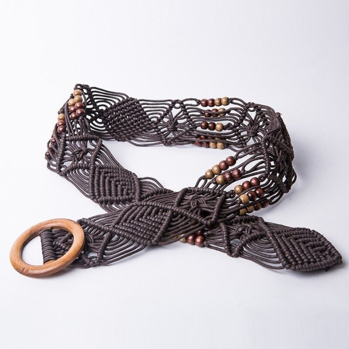 Braid Waist Belt with Bead for Women Dress Wood Buckle Funky Stylish Trendy Strap