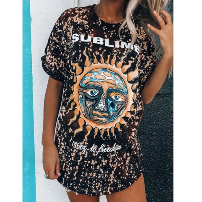 Women's Versatile New Fashion Casual Round Neck Short Sleeves Printed Tie-Dyed Pullover T-Shirts