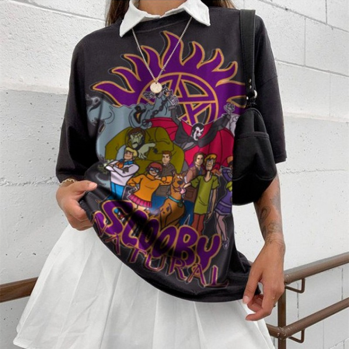 Casual O-Neck  Short Sleeve Printed Oversized T-shirt Y2k Aesthetic  Plus Fashion Goth Clothes Kawaii Clothes Ladies Tops 2021