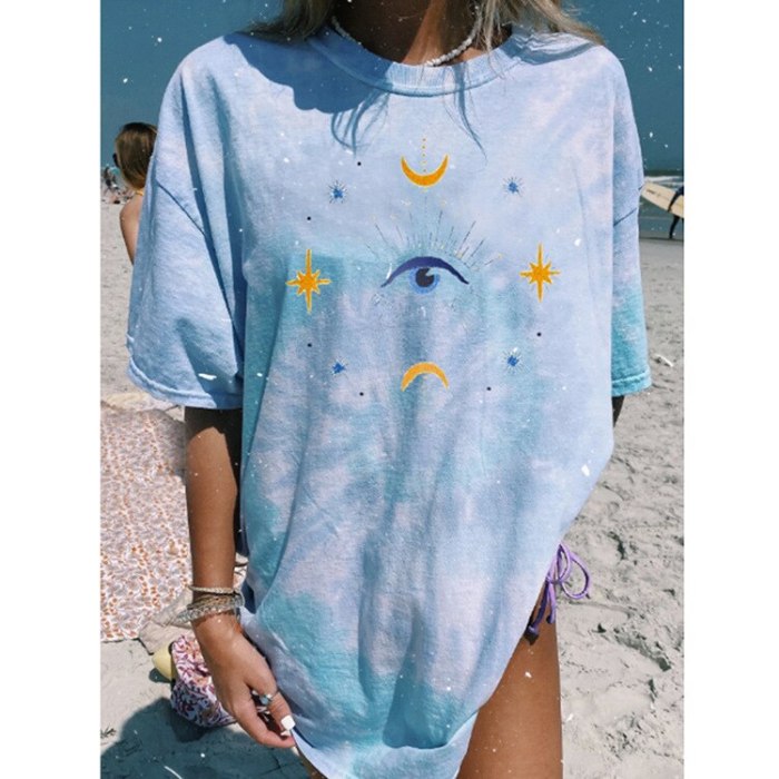 Women's Versatile New Fashion Casual Round Neck Short Sleeves Printed Tie-Dyed Pullover T-Shirts