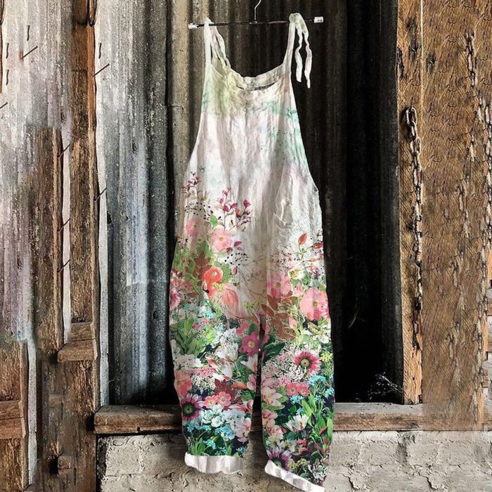 Women's Off-Shoulder Sleeveless Ethnic Floral Print Jumpsuit