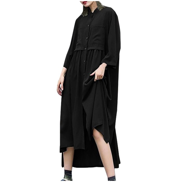 Solid Color Dress Women's Fashion Loose Cardigan Button Solid Color O-neck Long Sleeve Dress Plus Size Fashion Dress платье