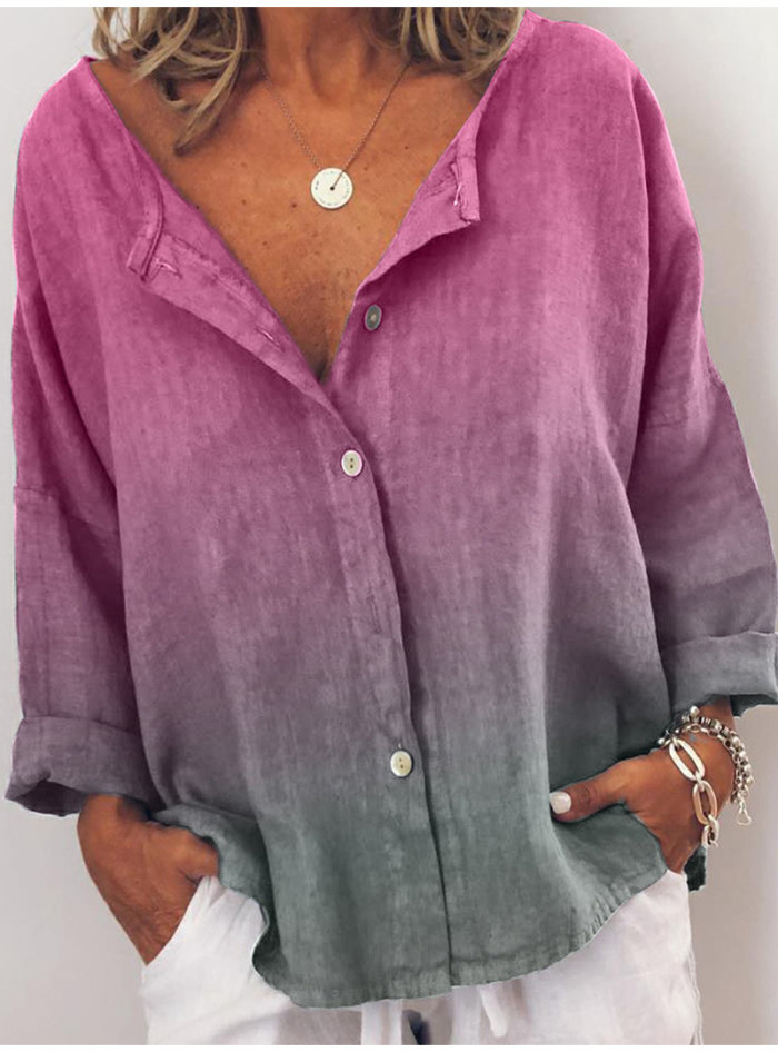 Women'S New Casual Loose Round Neck Long-Sleeved Shirt Shirt Spring And Autumn Multi-Color Hanging Dye All-Match Shirt
