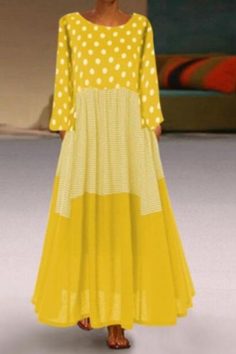 Women Polka Dot Long Sundress Autumn Vintage Pacthwork Dress 2021 Casual Cotton Shirt Maxi Dresess