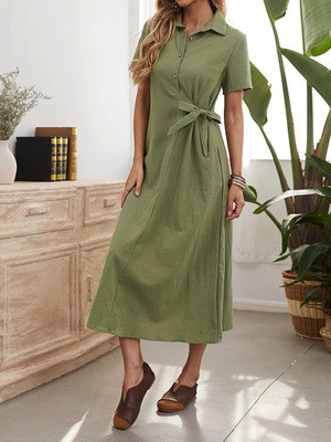 One Step Dress Solid Color Long Skirt Fashion High Waist Cotton Hedging 2021 Green Dress
