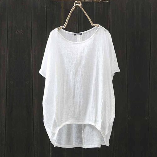 Summer Women New Cotton Solid Linen Vintage T-shirts