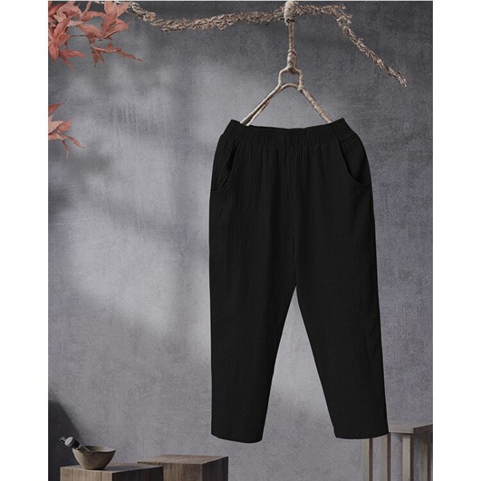 New Elastic Waist Loose Thin Summer Cotton and Linen Pants