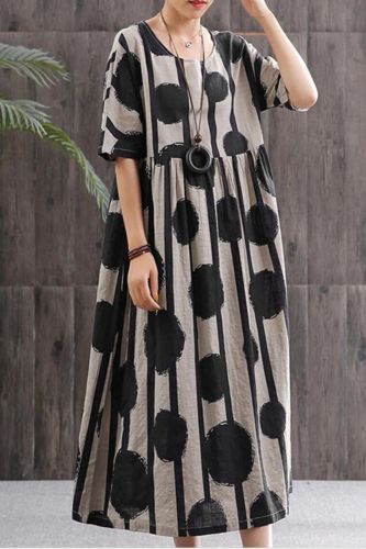 2021 Womens Printed Dress Elegant Autumn Casual Half Sleeve  Plus Size Maxi Dress
