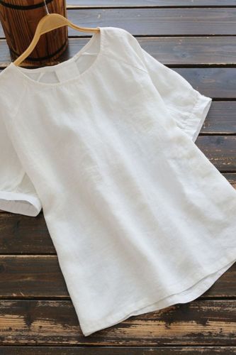 Women Cotton Linen Shirt Casual White Summer Tops O-neck Short Sleeve Loose Blouse Fashion Female Blouses And Shirts New