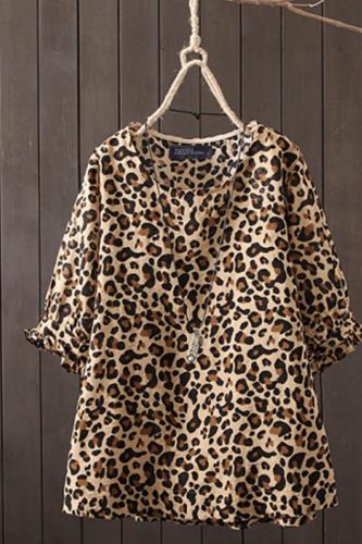 Leopard Printed Blouse Women Tshirt O-Neck Short Sleeve Large Size Ruffle Sleeve Tops  Loose Tunic Plus Size 5XL Camiseta Mujer